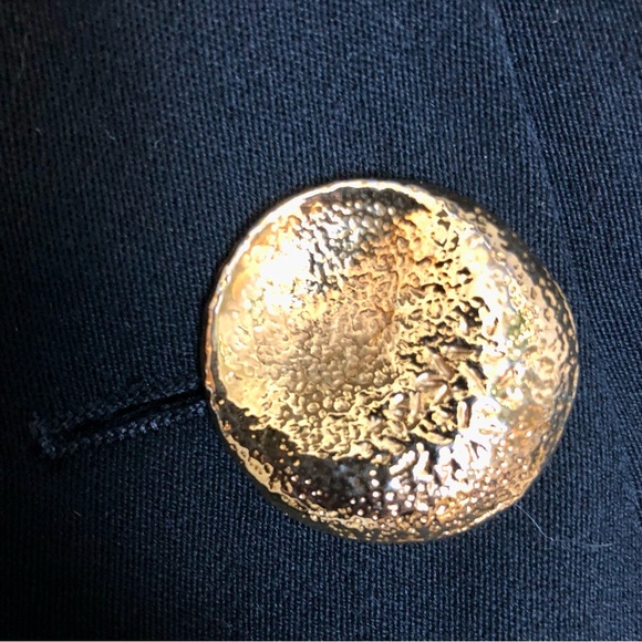 Vintage 80s George Rech Paris Black Crepe Dress Matte Goldtone Buttons Midi sz M - Picture 4 of 13